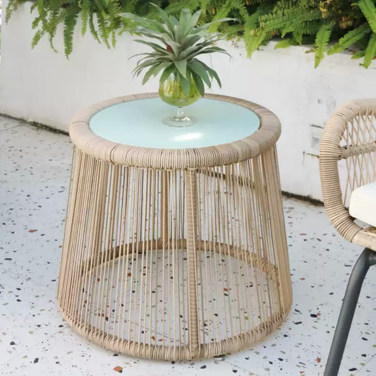 Woven Outdoor Side Table with Glass Top