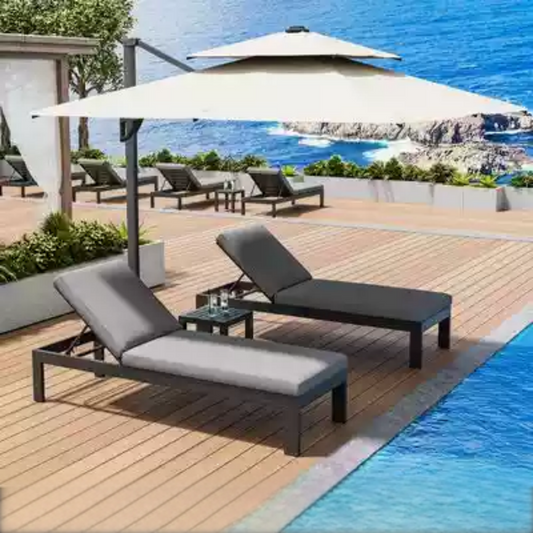Modern Poolside Chaise Lounge Set with Adjustable Umbrella