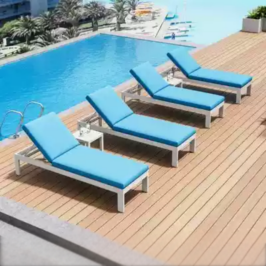 4-Piece Poolside Lounger Set with Bright Blue Cushions