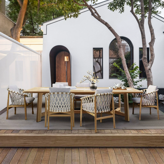 8-Piece Outdoor Dining Set with Woven Rope Chairs