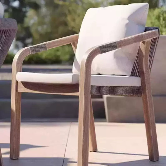 Wooden Armchair with Rope Accents and Cushions