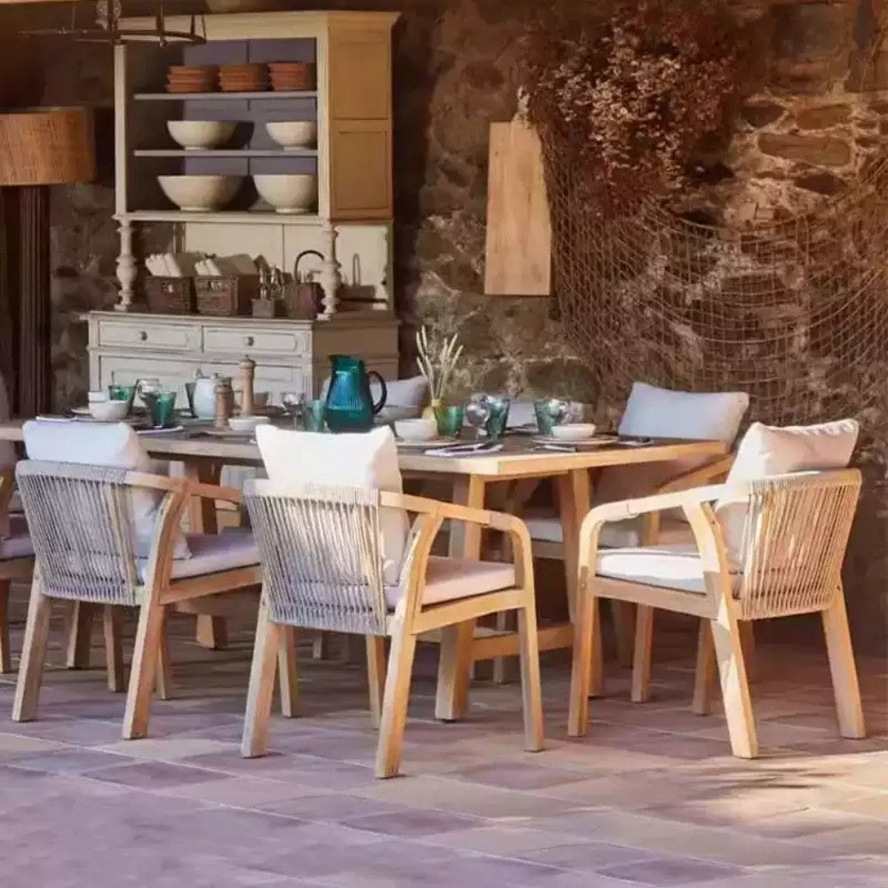 Rustic Outdoor Dining Set with Rope Chairs