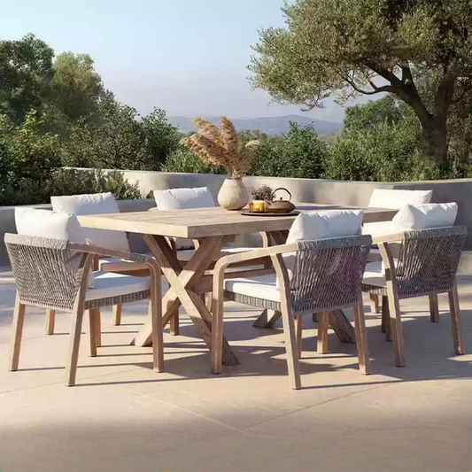 6-Piece Patio Dining Set with Rope Chairs and Wooden Table