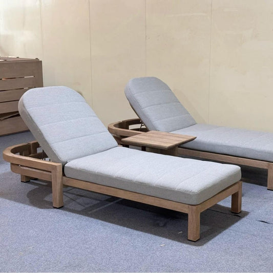 Adjustable Wooden Chaise Lounge Set with Cushions