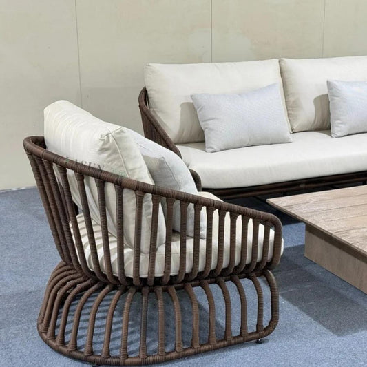 Rope-Wrapped Lounge Chair with Cushions
