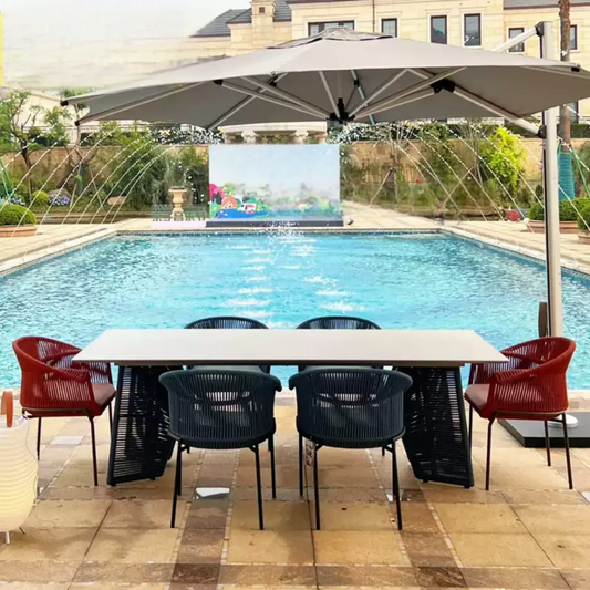 Contemporary Poolside Dining Set with Rope Chairs and Table