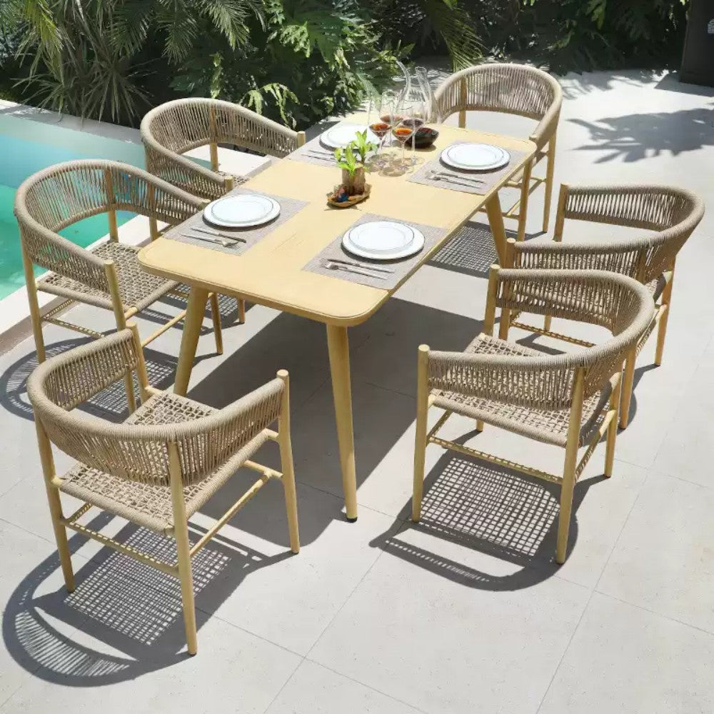 Natural 7-Piece Poolside Dining Set with Woven Chairs