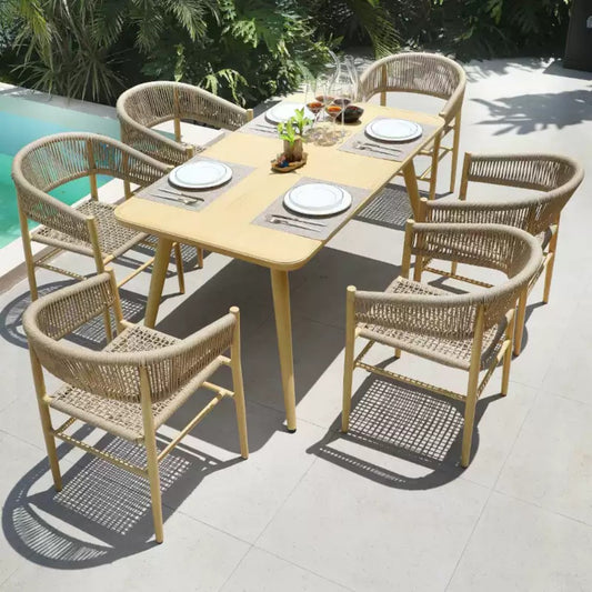 Natural 7-Piece Poolside Dining Set with Woven Chairs