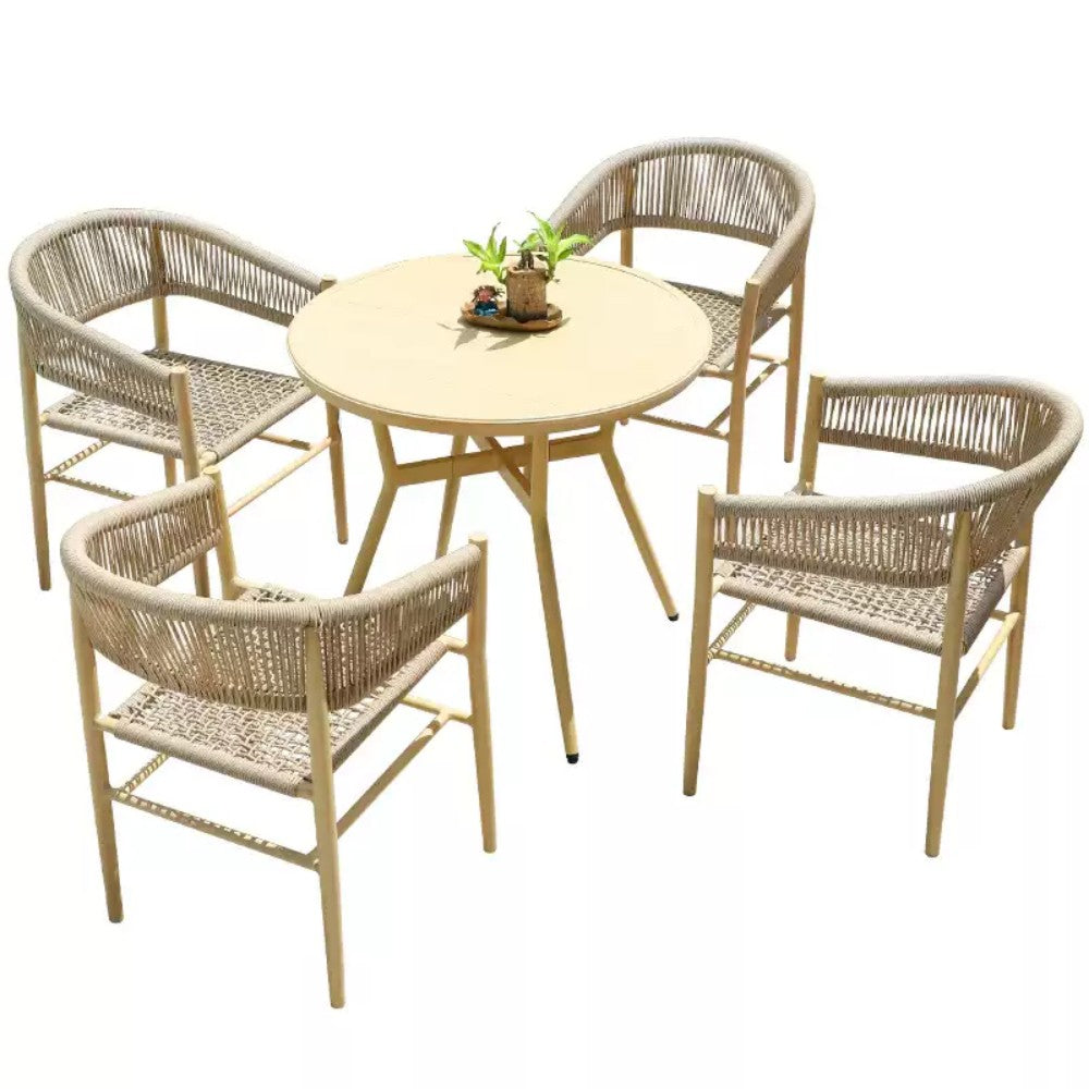 4-Piece Wooden Bistro Set with Woven Chairs