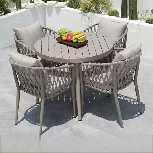 5-Piece Round Outdoor Dining Set with Woven Chairs
