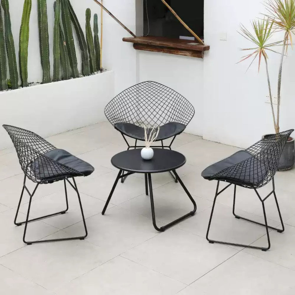 3-Piece Wire Bistro Set with Cushioned Chairs