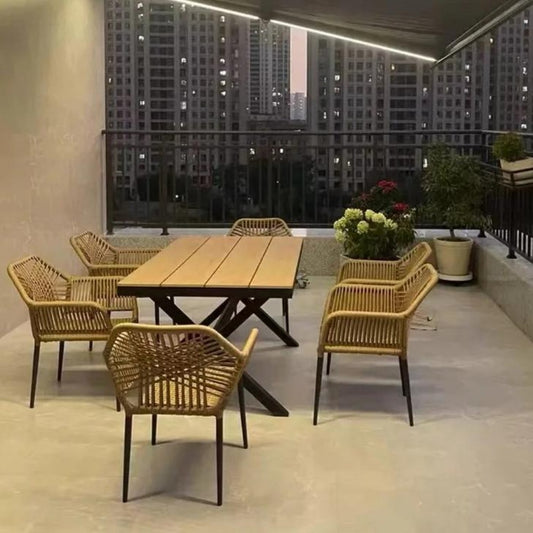 7-Piece Balcony Dining Set with Rattan Chairs