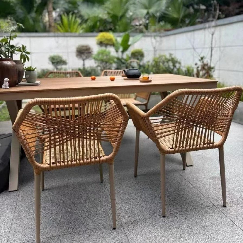 6-Piece Rattan Dining Set with Wooden Table