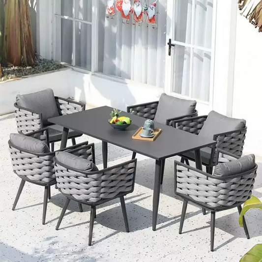 6-Piece Contemporary Outdoor Dining Set with Cushioned Chairs