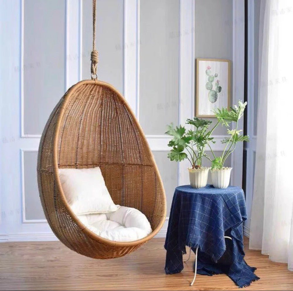 Wicker Hanging Egg Chair with Cushions