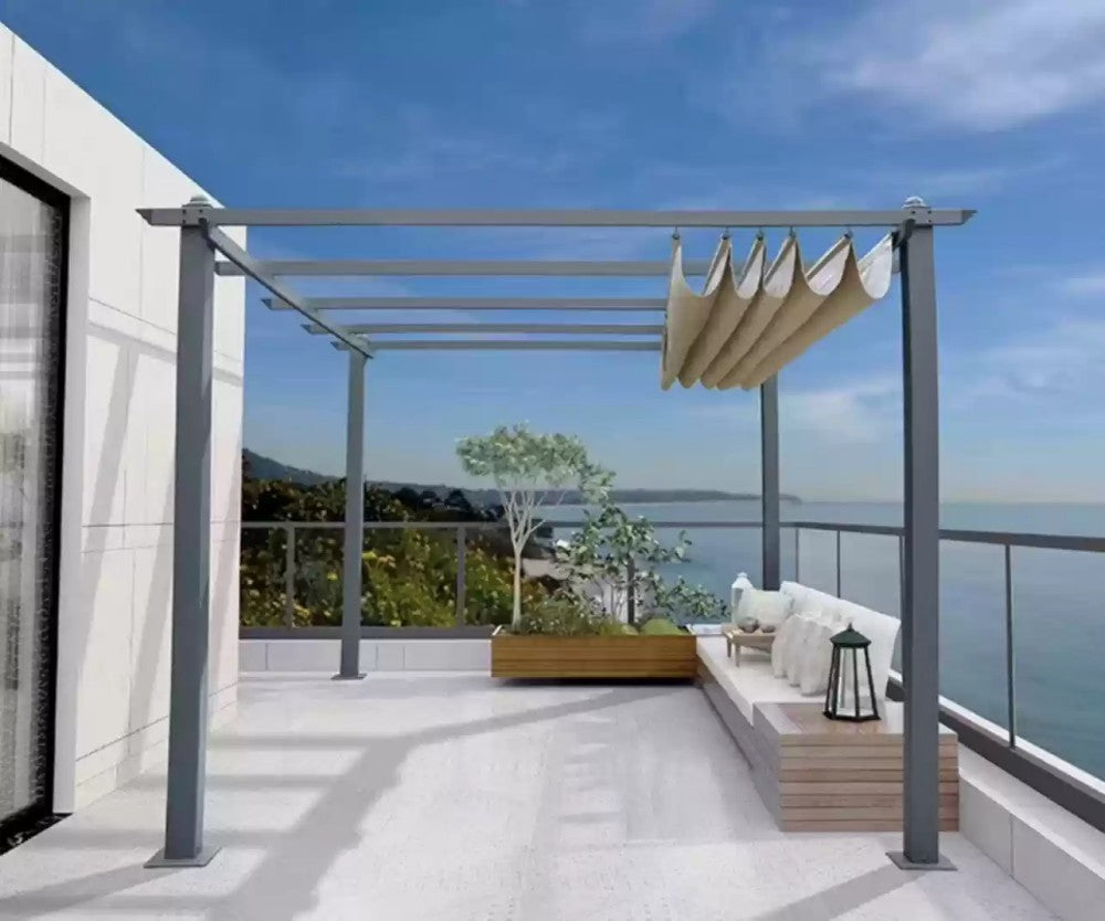 Steel Outdoor Pergola with Retractable Shade