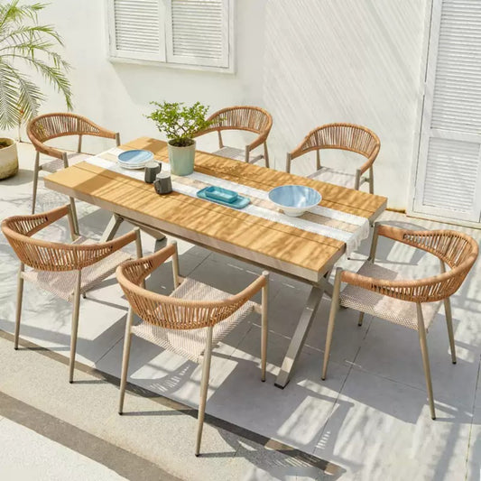 7-Piece Wooden Outdoor Dining Set with Rope Chairs