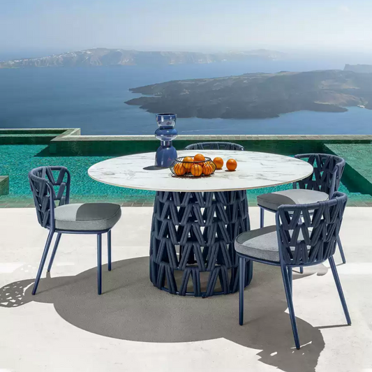 5-Piece Round Marble-Top Outdoor Dining Set