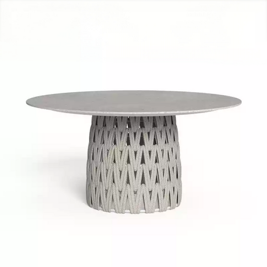 Round Woven Base Dining Table with Concrete Top