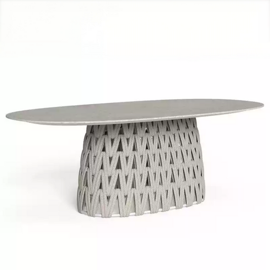 Oval Concrete-Top Dining Table with Woven Base