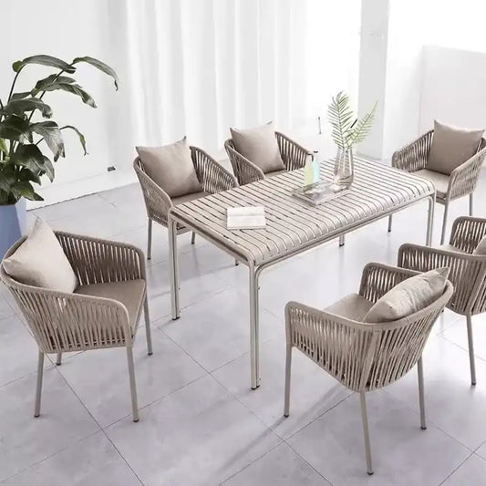 7-Piece Modern Rope Dining Set with Cushioned Chairs
