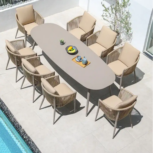 9-Piece Outdoor Dining Set with Cushioned Rope Chairs