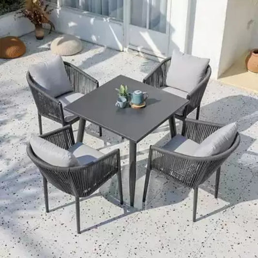 5-Piece Compact Outdoor Dining Set with Rope Chairs