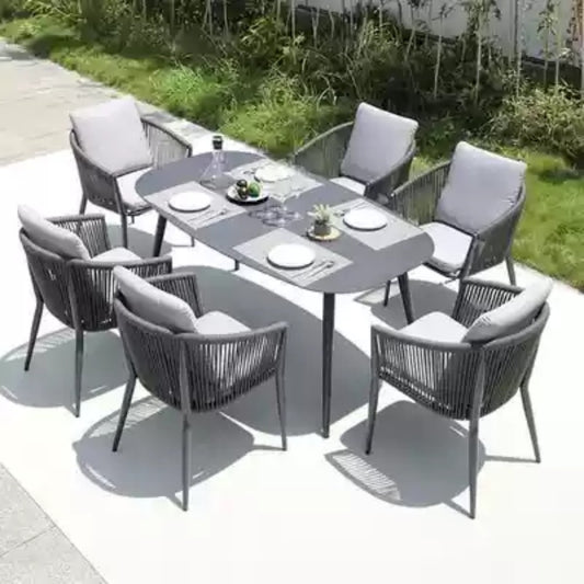 7-Piece Outdoor Dining Set with Cushioned Rope Chairs