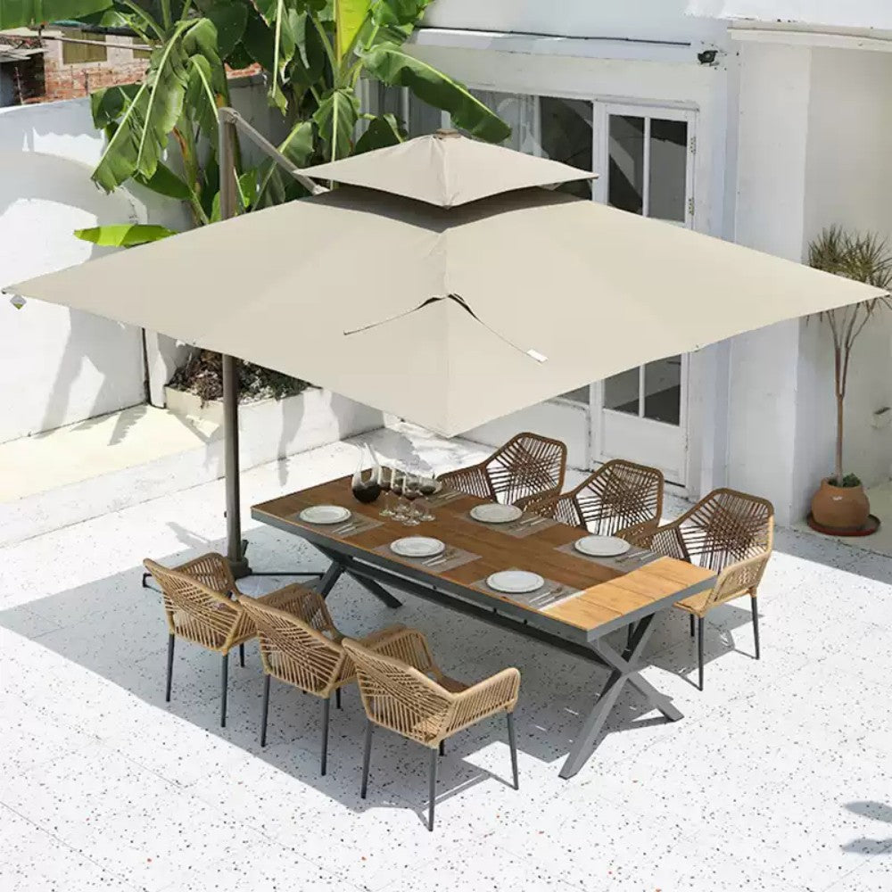 9-Piece Outdoor Dining Set with Large Cantilever Umbrella