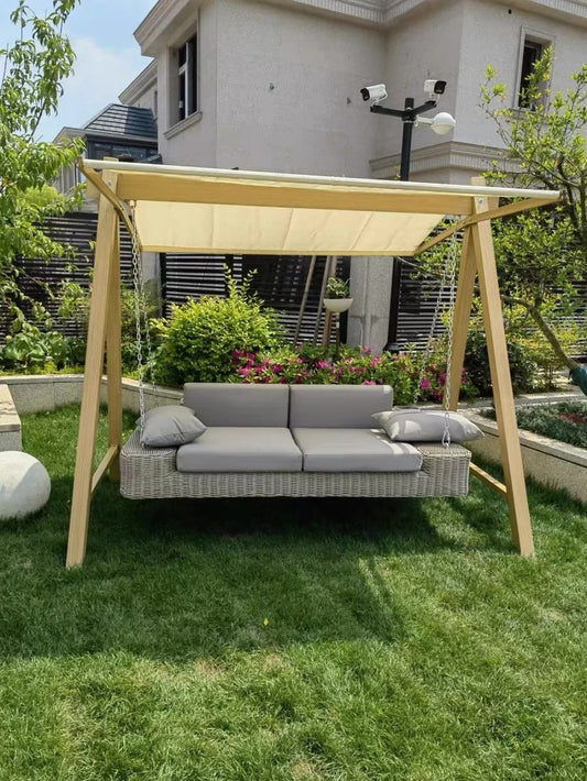 Outdoor Wicker Swing with Canopy