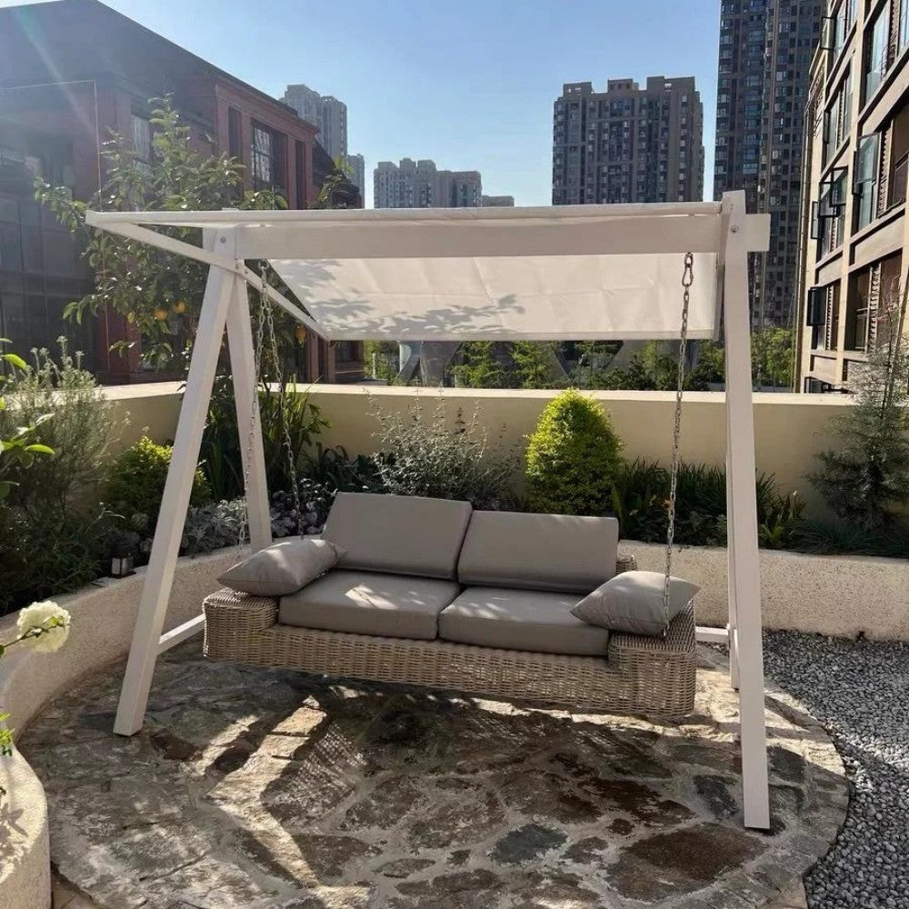 3-Person Outdoor Wicker Swing with Canopy