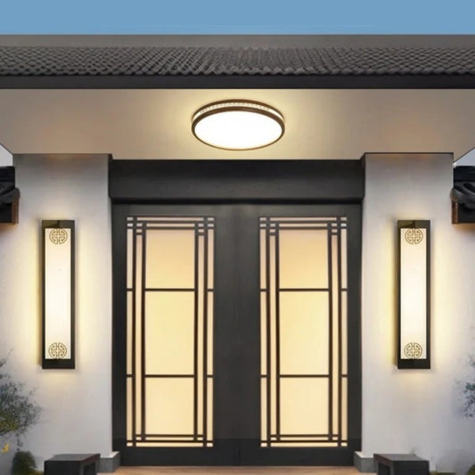Asian-Inspired Wall Sconce and Ceiling Light Set