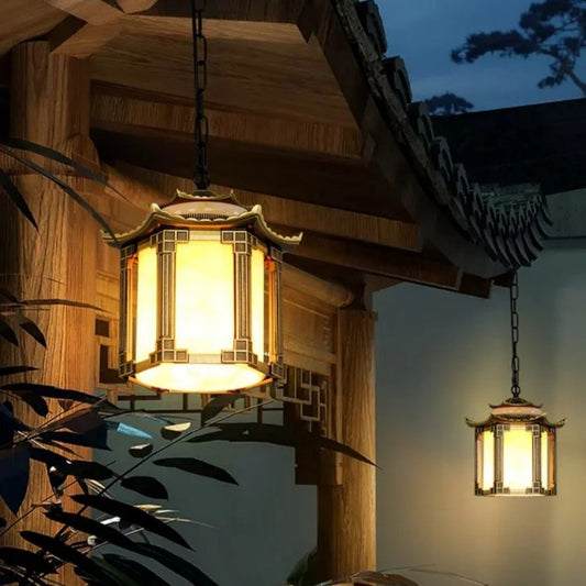 Dual Oriental Hanging Lantern Set