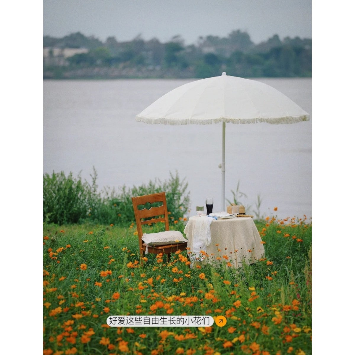 6FT Boho Fringe Patio Umbrella with UV-Resistant Canopy