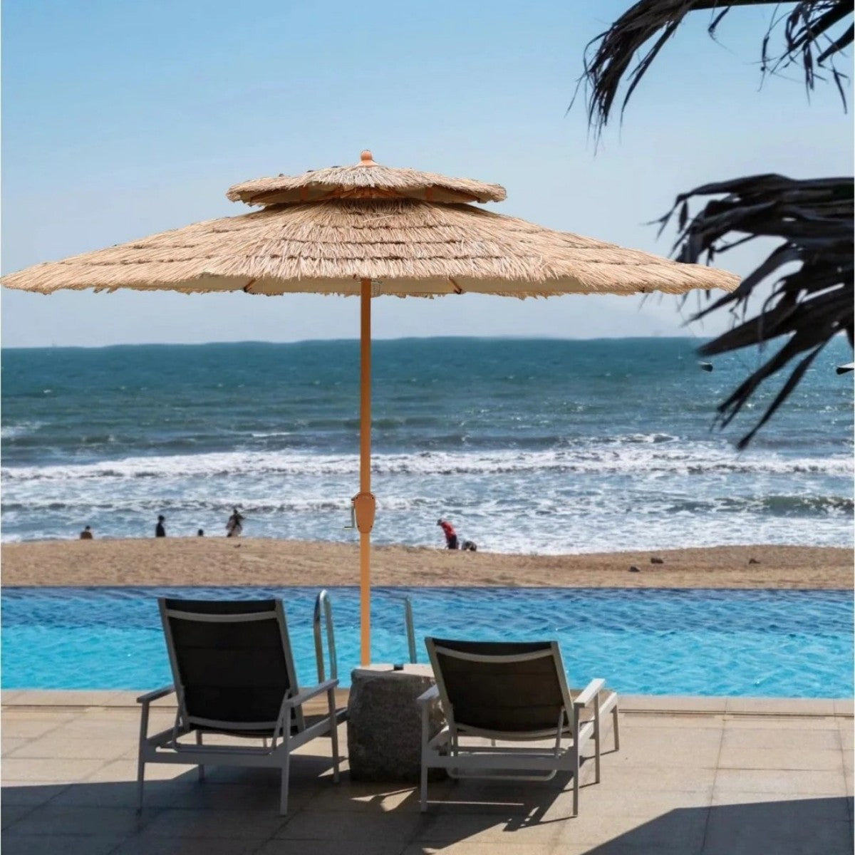 9FT Tiki-Style Patio Umbrella with Straw Thatch Canopy