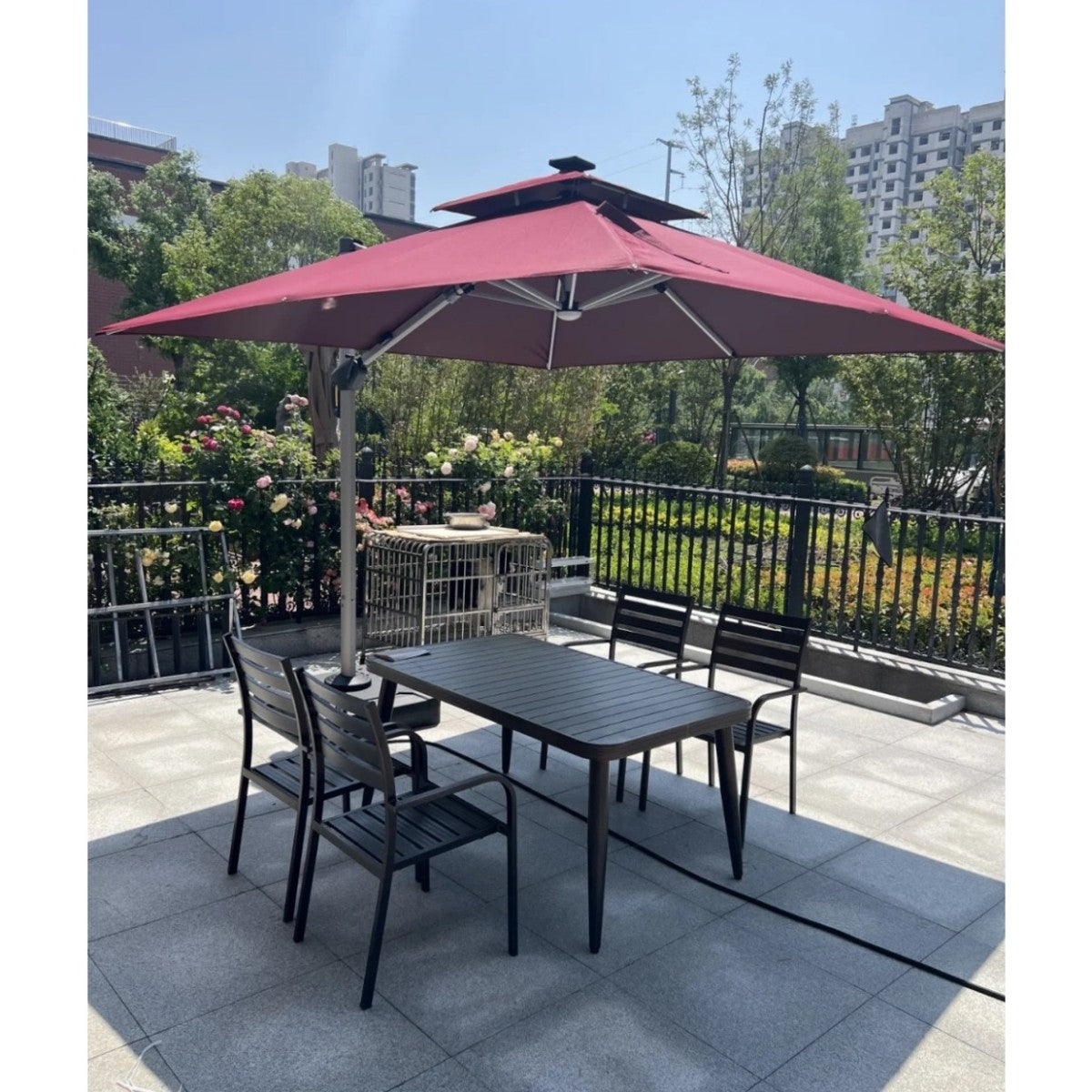 10FT Solar LED Patio Umbrella with Double Top Vent