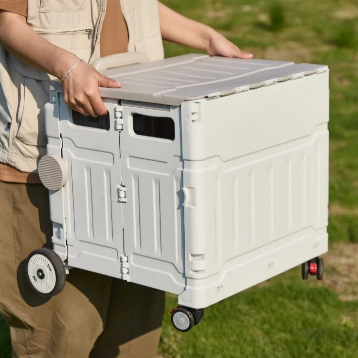 Foldable Storage Box with Wheels and Carry Handle